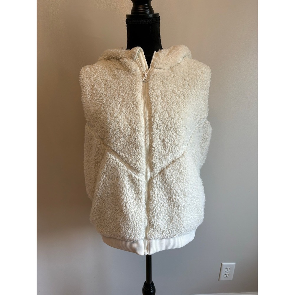 Zyia Active Vest Women Large White Sherpa Fleece Hooded Full Zip Jacket